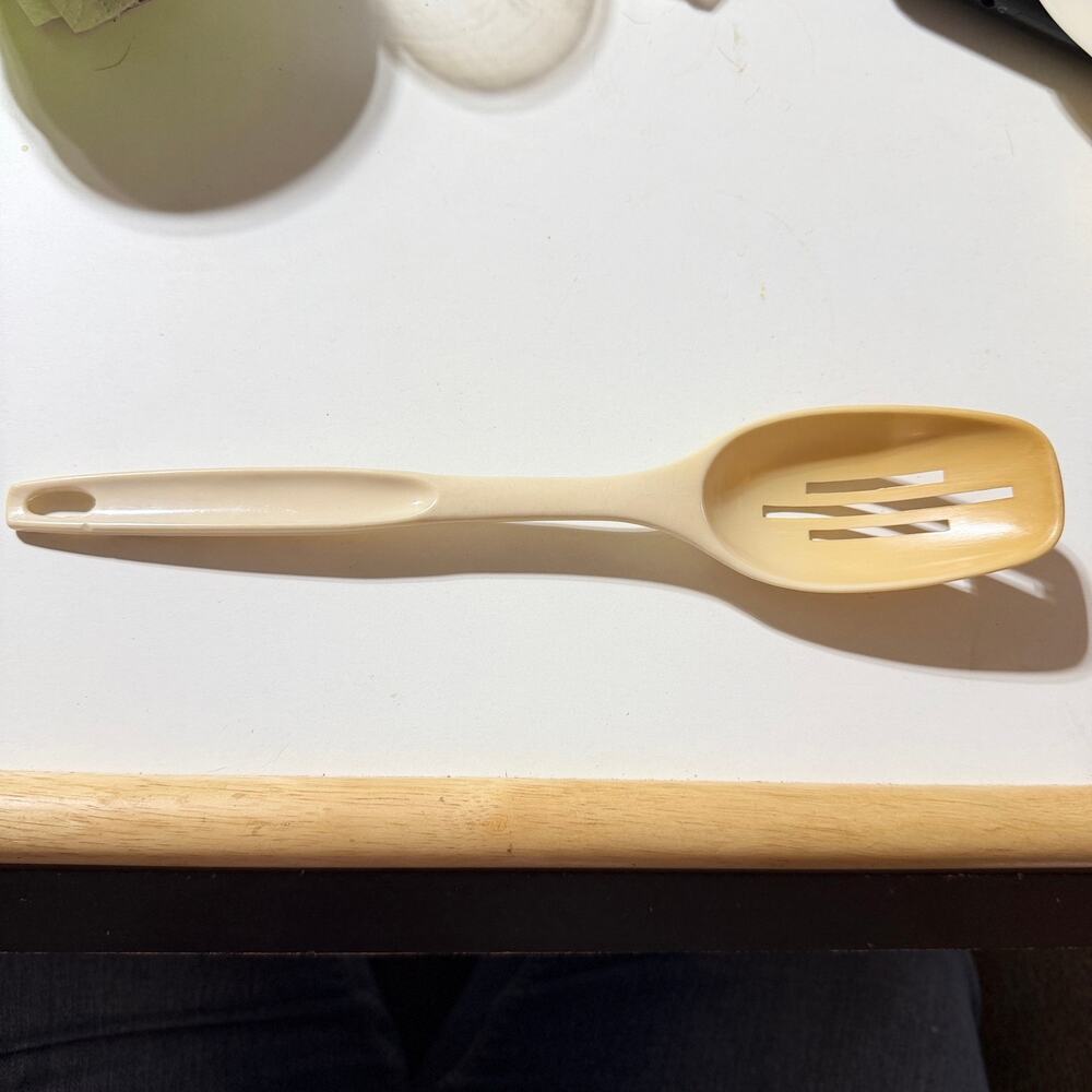 Vintage Foley Cream Slotted Serving Spoon Plastic Kitchen Utensil